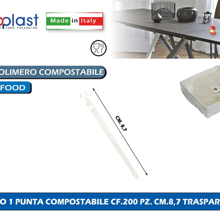 Poloplast Spillo 1 Punta Compostabile Cf.200 Pz. Cm.8,7 Trasparente Polo Plast srl