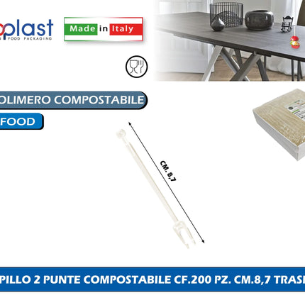 Poloplast Spillo 2 Punte Compostabile Cf.200 Pz. Cm.8,7 Trasp. Polo Plast srl