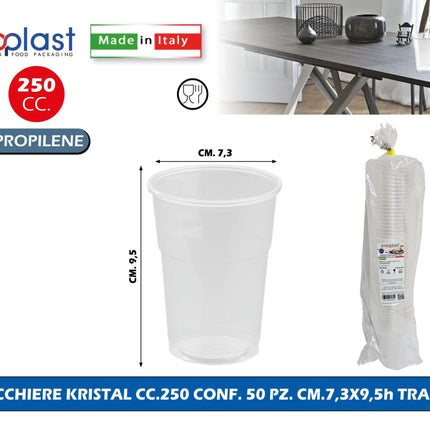 Poloplast Bicchiere Kristal Cc.250 Conf. 50 Pz. Cm.7,3X9,5H Trasp. Polo Plast srl