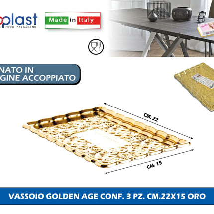 Poloplast Vassoio Golden Age Conf. 3 Pz. Cm.22X15 Oro Polo Plast srl