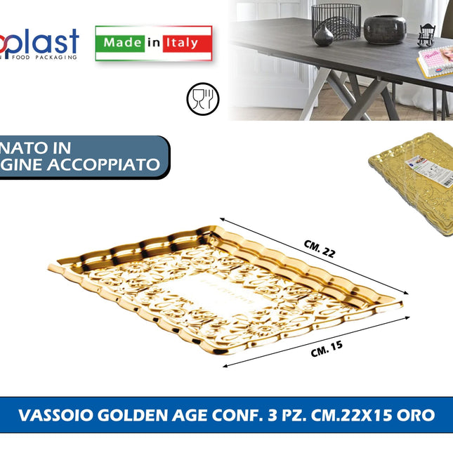 Poloplast Vassoio Golden Age Conf. 3 Pz. Cm.22X15 Oro Polo Plast srl