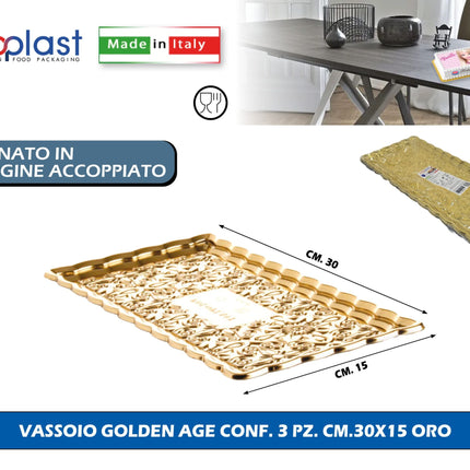 Poloplast Vassoio Golden Age Conf. 3 Pz. Cm.30X15 Oro Polo Plast srl