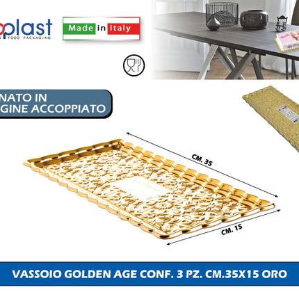 Poloplast Vassoio Golden Age Conf. 3 Pz. Cm.35X15 Oro Polo Plast srl