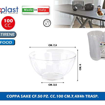 Poloplast Coppa Sake Cf.50 Pz. Cc.100 Cm.7,4X4H Trasp. Polo Plast srl