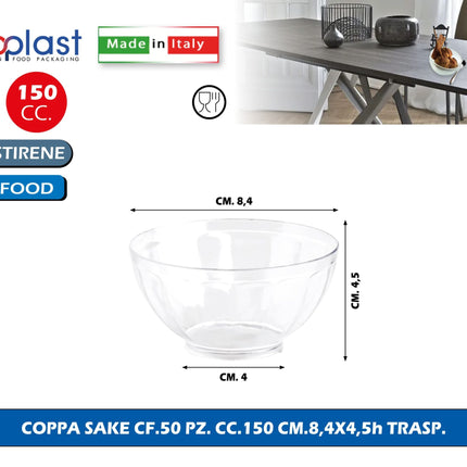 Poloplast Coppa Sake Cf.50 Pz. Cc.150 Cm.8,4X4,5H Trasp. Polo Plast srl