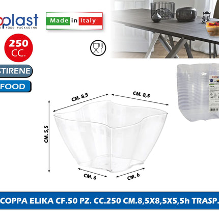 Poloplast Coppa Elika Cf.50 Pz. Cc.250 Cm.8,5X8,5X5,5H Trasp. Polo Plast srl