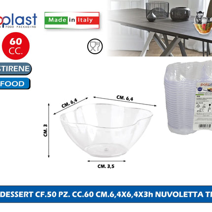 Poloplast Minidessert Cf.50 Pz. Cc.60 Cm.6,4X6,4X3H Nuvoletta Trasp. Polo Plast srl