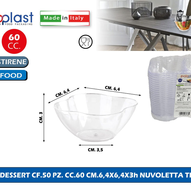 Poloplast Minidessert Cf.50 Pz. Cc.60 Cm.6,4X6,4X3H Nuvoletta Trasp. Polo Plast srl