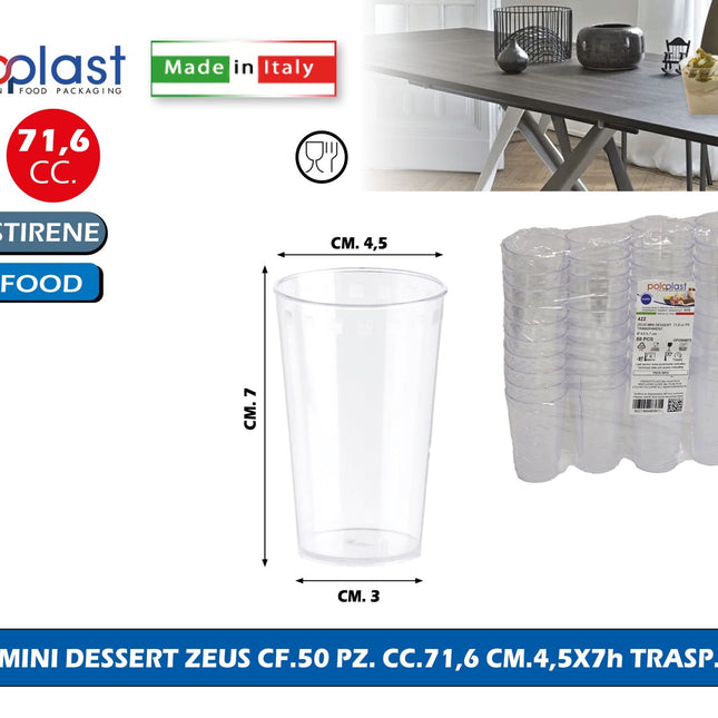 Poloplast Minidessert Zeus Cf.50 Pz. Cc.71,6 Cm.4,5X7H Trasp. Polo Plast srl