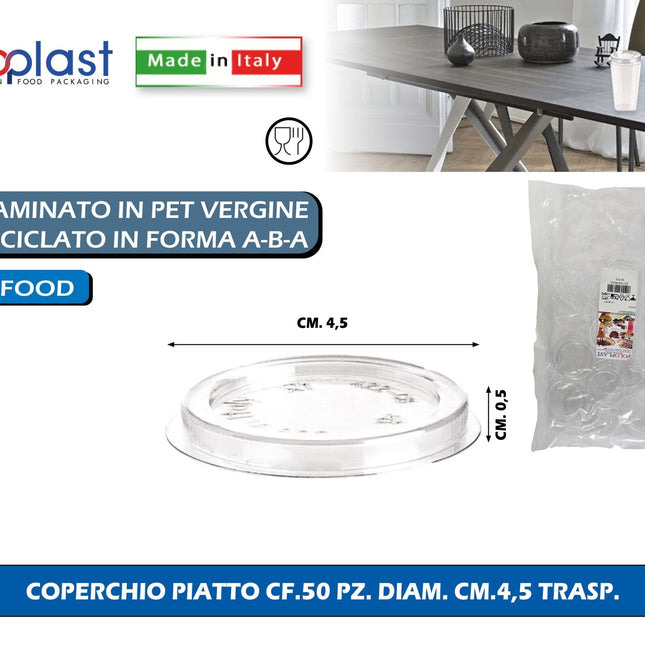 Poloplast Coperchio Piatto Senza Foro Cf.50 Pz. Cm.4,5 Trasp. Polo Plast srl