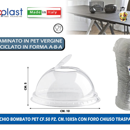 Poloplast Coperchio Bombato Pet Cf.50 Pz. Cm.10X5H Con Foro Chiuso Tra Polo Plast srl