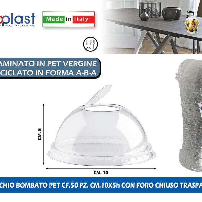 Poloplast Coperchio Bombato Pet Cf.50 Pz. Cm.10X5H Con Foro Chiuso Tra Polo Plast srl