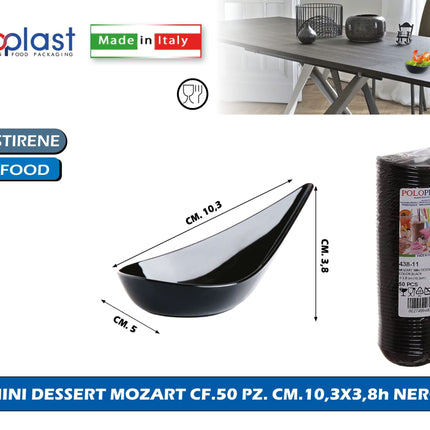 Poloplast Minidessert Mozart Cf.50 Pz. Cm.10,3X3,8H Nero Polo Plast srl