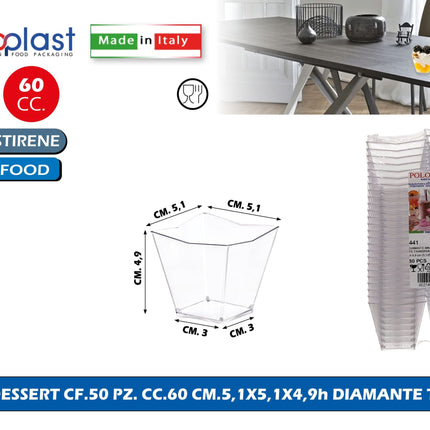 Poloplast Minidessert Cf.50 Pz. Cc.60 Cm.5,1X5,1X4,9H Diamante Trasp. Polo Plast srl