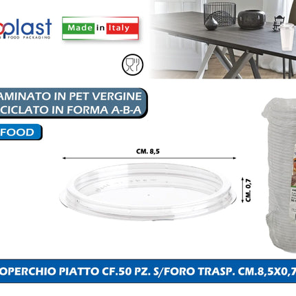 Poloplast Coperchio Piatto Cf.50 Pz. S/Foro Trasp. Cm.8,5X0,7H Polo Plast srl
