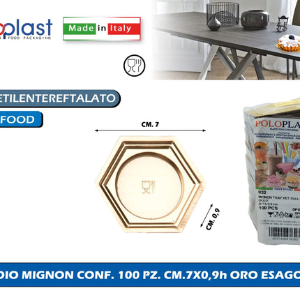 Poloplast Vassoio Mignon Conf. 100 Pz. Cm.7X0,9H Oro Esagonale Polo Plast srl