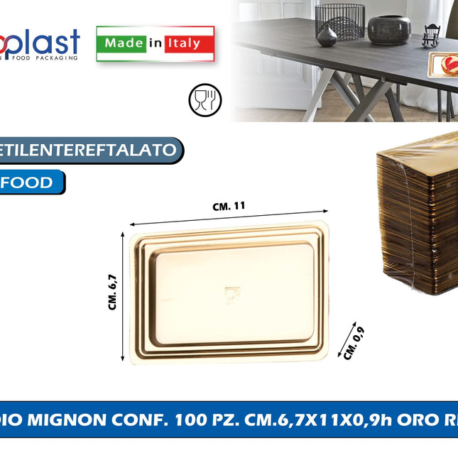 Poloplast Vassoio Mignon Conf. 100 Pz. Cm.6,7X11X0,9H Oro Rett.Re Polo Plast srl