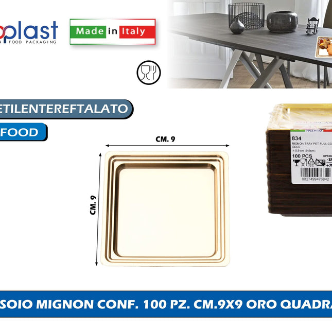 Poloplast Vassoio Mignon Conf. 100 Pz. Cm.9X9 Oro Quadrato Polo Plast srl
