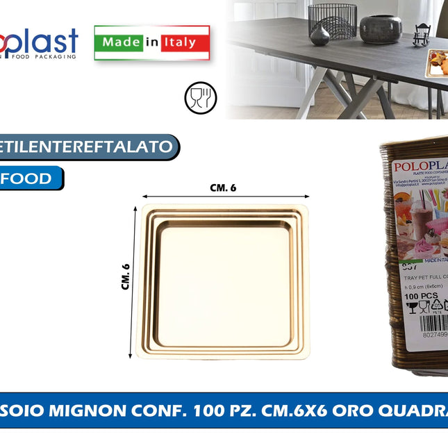 Poloplast Vassoio Mignon Conf. 100 Pz. Cm.6X6 Oro Quadrato Polo Plast srl