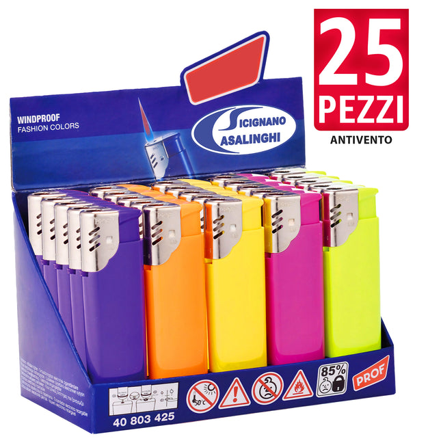 Box 25 Accendini Antivento Vogue - Elettronici e Ricaricabili Polyflame