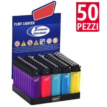 Box 50 Accendini a Pietrina Fluo Traslucidi - Fiamma Regolabile Polyflame