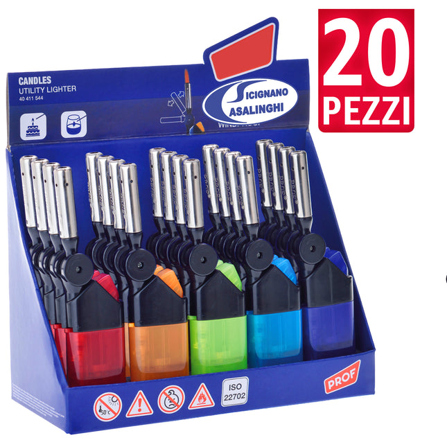 Box 20 Accendini Mini Stab Foldable - Ricaricabili e Pieghevoli - 5 Colori Mix Polyflame