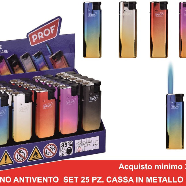 Accendino Antivento Conf. 25 Pz. Con Cassa In Metallo Anodizzato Professionale Polyflame