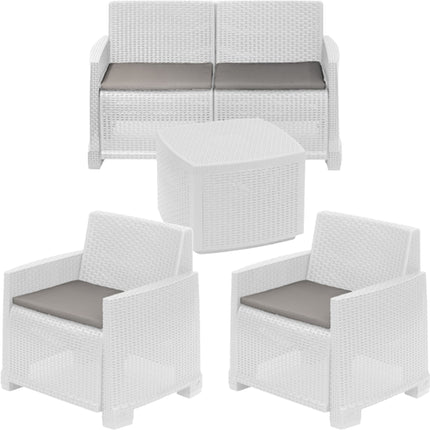 Progarden Salotto Da Giardino Completo Como Set Divano + Tavolino + 2 Poltrone Da Esterni Con Finitura Effetto Rattan
