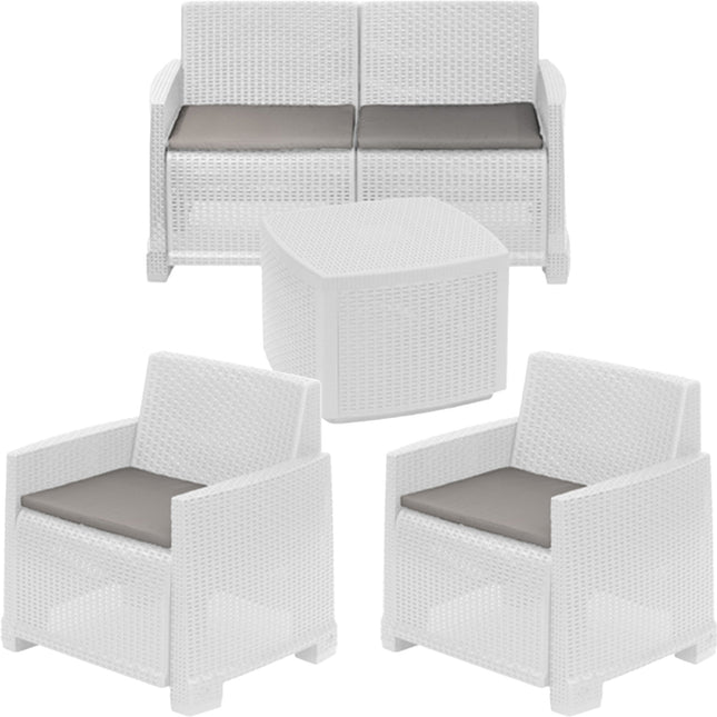 Progarden Salotto Da Giardino Completo Como Set Divano + Tavolino + 2 Poltrone Da Esterni Con Finitura Effetto Rattan