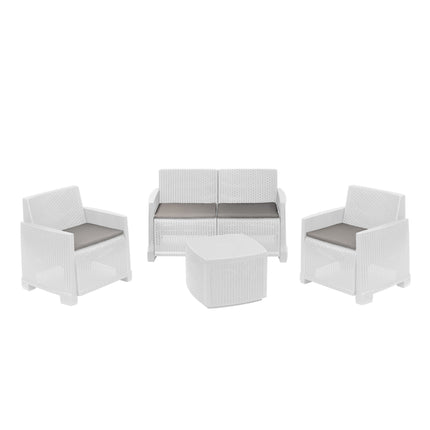 Progarden Salotto Da Giardino Completo Como Set Divano + Tavolino + 2 Poltrone Da Esterni Con Finitura Effetto Rattan