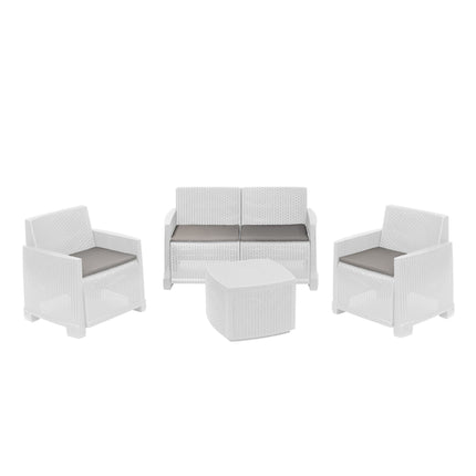 Progarden Salotto Da Giardino Completo Como Set Divano + Tavolino + 2 Poltrone Da Esterni Con Finitura Effetto Rattan Progarden