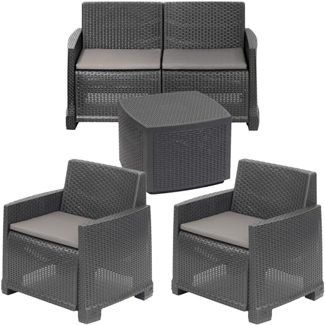 Progarden Salotto Da Giardino Completo Como Set Divano + Tavolino + 2 Poltrone Da Esterni Con Finitura Effetto Rattan