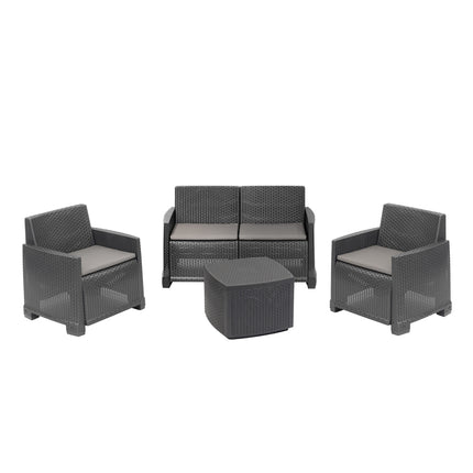 Progarden Salotto Da Giardino Completo Como Set Divano + Tavolino + 2 Poltrone Da Esterni Con Finitura Effetto Rattan