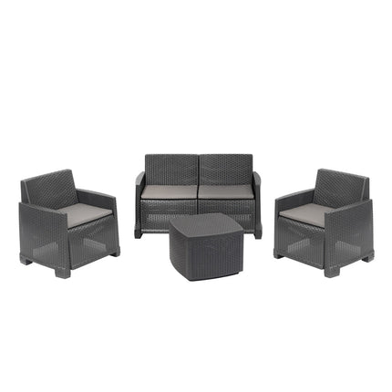 Progarden Salotto Da Giardino Completo Como Set Divano + Tavolino + 2 Poltrone Da Esterni Con Finitura Effetto Rattan Progarden