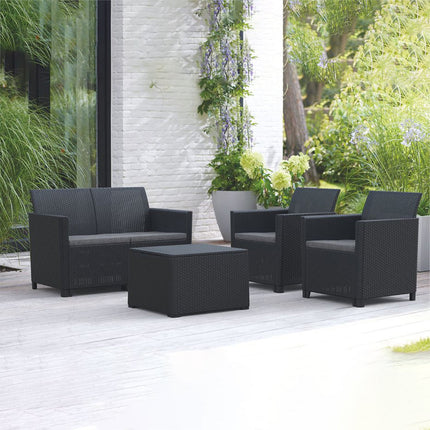 Progarden Salotto Da Giardino Completo Como Set Divano + Tavolino + 2 Poltrone Da Esterni Con Finitura Effetto Rattan Progarden