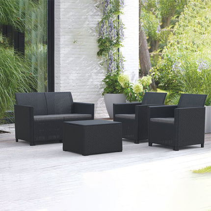 Progarden Salotto Da Giardino Completo Como Set Divano + Tavolino + 2 Poltrone Da Esterni Con Finitura Effetto Rattan