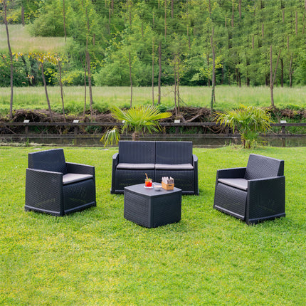 Progarden Salotto Da Giardino Completo Como Set Divano + Tavolino + 2 Poltrone Da Esterni Con Finitura Effetto Rattan