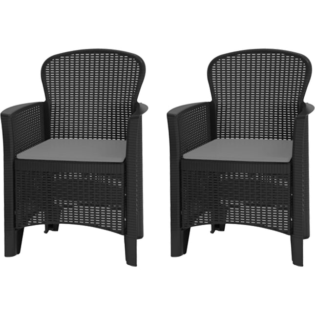 Progarden Set 2 Poltrone Con Divano 2 Posti E Tavolino Antracite In Polipropilene, Linea Rattan, Set Jungle, Per Interno Esterno Giardino