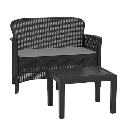 Progarden Set 2 Poltrone Con Divano 2 Posti E Tavolino Antracite In Polipropilene, Linea Rattan, Set Jungle, Per Interno Esterno Giardino