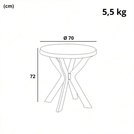 Progarden Tavolo Tavolino Rotondo Don, Diametro 70X72H Cm, Bianco In Polipropilene, Linea Elegance, Facile Da Pulire Montare, Resistente Agli Uv, Made In Italy