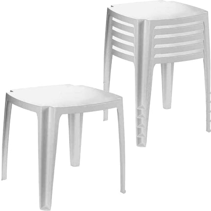 Progarden Tavolo Quadrato Per Esterni Bar Tavolino Da Giardino In Plastica Impilabile Bianco 75X75X72H Cm
