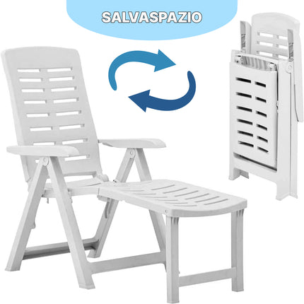 Progarden Sedia A Sdraio Da Giardino Arizona Poltrona Pieghevole Per Esterni Con Prolunga Poggiapiedi Bianca 108X60X109H Cm