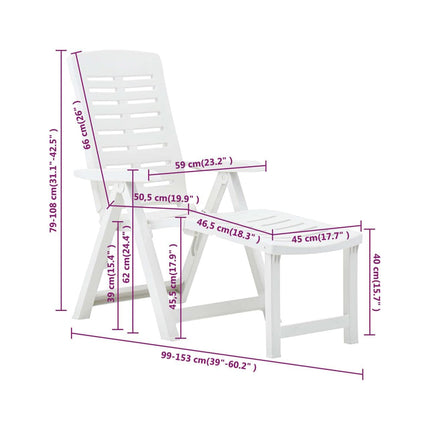 Progarden Sedia A Sdraio Da Giardino Arizona Poltrona Pieghevole Per Esterni Con Prolunga Poggiapiedi Bianca 108X60X109H Cm