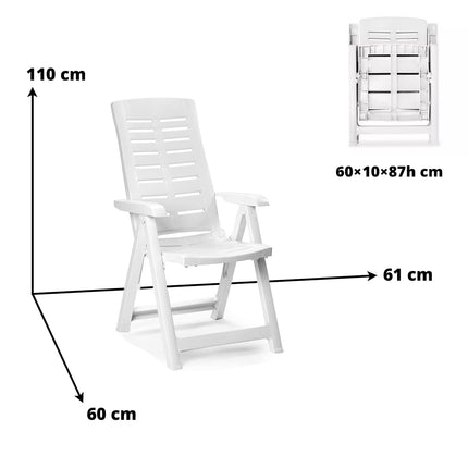 Progarden Poltrona Pieghevole Da Giardino Yuma Poltrona Per Esterni Con Schienale Regolabile 5 Posizioni Bianca 61X60X109H Cm