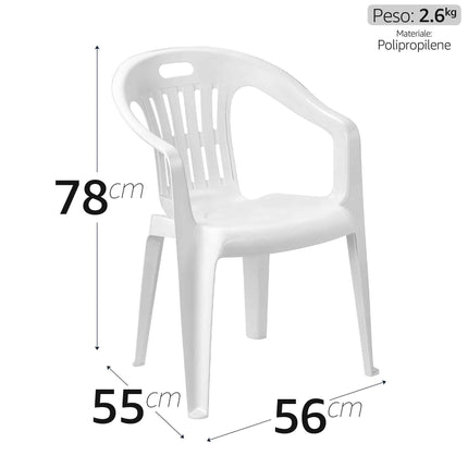 Progarden Poltrona Piona da Esterno in Plastica 56×55×78 cm – Impilabile con Braccioli, Colori Verde o Bianco, Made in Italy Bianca Progarden