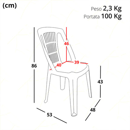Progarden Sedia Da Giardino Impilabile Stella Sedia In Plastica Per Esterni Senza Braccioli Bianca 53X46X86H Cm