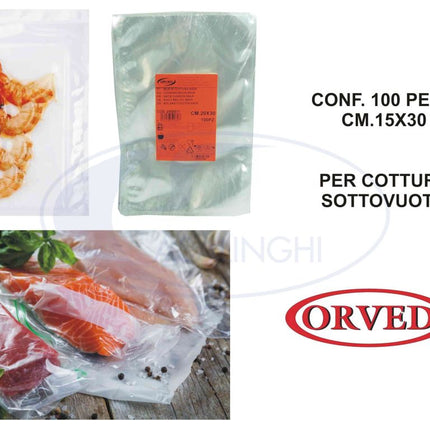 Busta Per Cottura Gr.80 Cm.15X30 Conf.100Pezzi Bolliti Lessi Orved