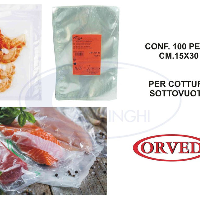Busta Per Cottura Gr.80 Cm.15X30 Conf.100Pezzi Bolliti Lessi Orved