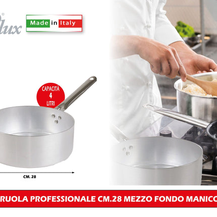 Pentalux Casseruola Professionale Cm.28 Mezzo Fondo Manico Inox