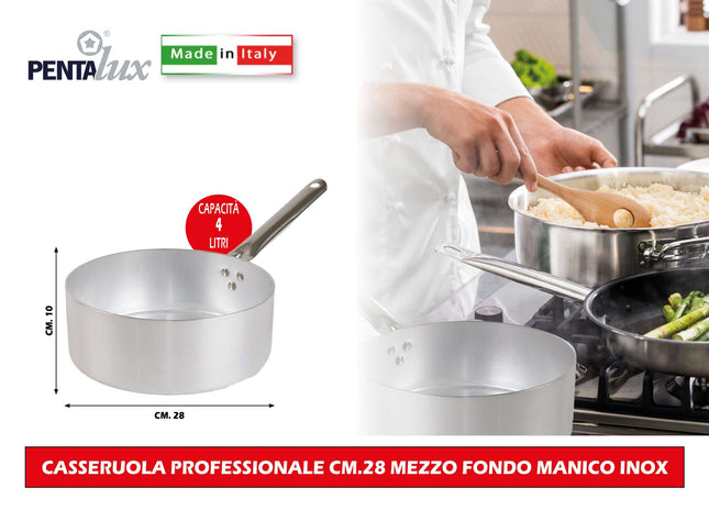 Pentalux Casseruola Professionale Cm.28 Mezzo Fondo Manico Inox Pentalux